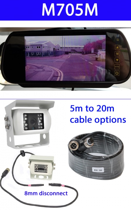 7 inch mirror mount monitor and reversing camera system for motorhomes